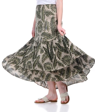 Thumbnail 2: BUNULU Bunulu Womens Ruffle Tier Palm Leaf Maxi Skirt 