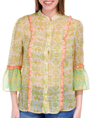 Thumbnail 1: ALEX + LILI Alex + Lili Womens 3/4 Sleeve Mixed Media Paisley Top 