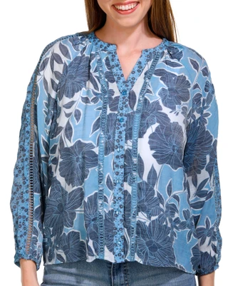 Thumbnail 1: Zac & Rachel Zac & Rachel Petite Long Sleeve Caribbean Textured Top 