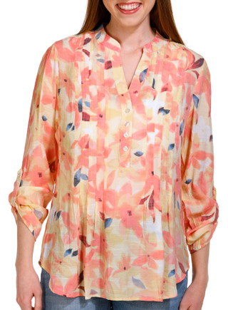 Thumbnail 1: Zac & Rachel Zac & Rachel Womens 3/4 Sleeve Print Pleated Henley Top 