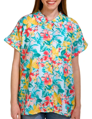 Thumbnail 2: NUCO Nuco Womens Printed Button Front Dolman Sleeve Linen Top 