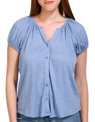 Thumbnail 1: Coral Bay Coral Bay Petite Short Puff Sleeve Textured Fabric Top 