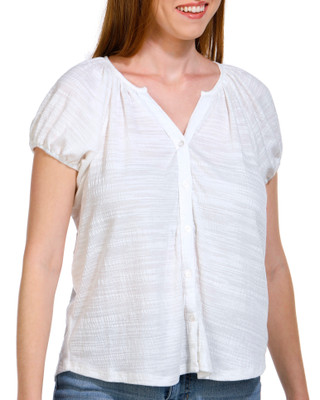 Thumbnail 1: Coral Bay Coral Bay Petite Short Puff Sleeve Textured Fabric Top 