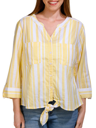 Thumbnail 2: NUCO Nuco Womens Printed Button Tie Front 3/4 Cuff Sleeve Top 