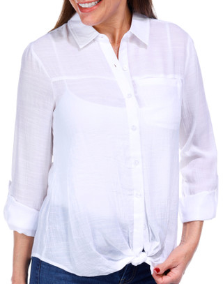 Thumbnail 8: Zac & Rachel Zac and Rachel Womens 3/4 Sleeve Tie Front Slub Top 
