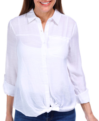 Thumbnail 2: Zac & Rachel Zac and Rachel Womens 3/4 Sleeve Tie Front Slub Top 
