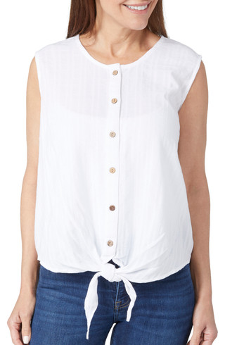 Thumbnail 1: Dash Dash Petite Sleeveless Striped Button Down Top 