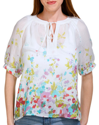 Thumbnail 1: Zac & Rachel Zac & Rachel Petite Short Sleeve Slub Neck Tie Top 