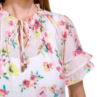 Thumbnail 3: Zac & Rachel Zac & Rachel Petite Short Sleeve Neck Tie Print Slub Top 