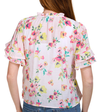 Thumbnail 2: Zac & Rachel Zac & Rachel Petite Short Sleeve Neck Tie Print Slub Top 