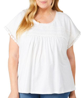 Thumbnail 1: BUNULU Bunulu Plus Crochet Front Slub Short Sleeve Top 