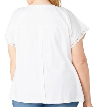 Thumbnail 2: BUNULU Bunulu Plus Crochet Front Slub Short Sleeve Top 