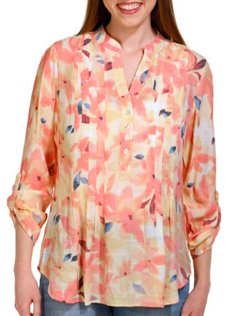 Thumbnail 2: Zac & Rachel Zac & Rachel Petite 3/4 Sleeve Print Henley Slub Top 