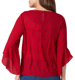 Thumbnail 4: Kasper Kasper Womens 3/4 Ruffle Bell Sleeve Polka Dot Top 