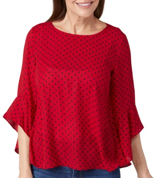 Thumbnail 2: Kasper Kasper Womens 3/4 Ruffle Bell Sleeve Polka Dot Top 