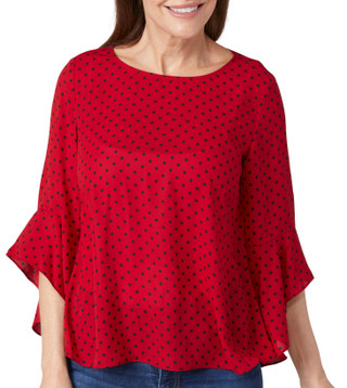 Thumbnail 1: Kasper Kasper Womens 3/4 Ruffle Bell Sleeve Polka Dot Top 