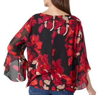 Thumbnail 4: Kasper Kasper Womens 3/4 Ruffle Bell Sleeve Abstract Top 