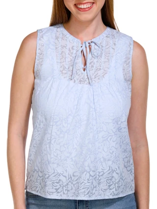 Thumbnail 1: Zac & Rachel Zac & Rachel Petite Sleeveless Floral Burnout Lace Up Top 