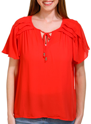 Thumbnail 1: Zac & Rachel Zac & Rachel Petite Short Sleeve Crepe Neck Tie Top 