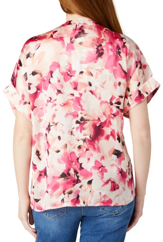Thumbnail 2: NINE WEST Nine West Womens Short Sleeve Satin Print Top 