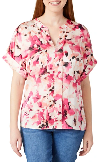 Thumbnail 1: NINE WEST Nine West Womens Short Sleeve Satin Print Top 