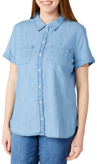 Thumbnail 1: Nautica Nautica Womens Short Sleeve Chambray Button Down Top 