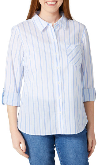 Thumbnail 1: Nautica Nautica Womens 3/4 Sleeve Stripe Button Down Top 