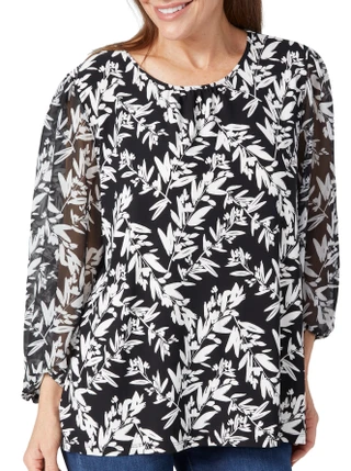 Thumbnail 1: Kasper Kasper Womens Long Sleeve Botanical Top 