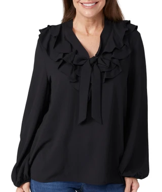 Thumbnail 1: Kasper Kasper Womens Long Sleeve Ruffle Tie Front Top 