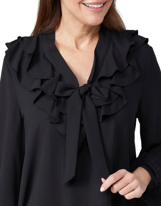 Thumbnail 3: Kasper Kasper Womens Long Sleeve Ruffle Tie Front Top 