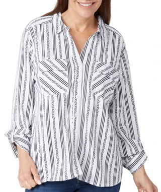 Thumbnail 2: ADRIENNE VITTADINI Adrienne Vittadini Womens 3/4 Sleeve Silky Stripe Top 