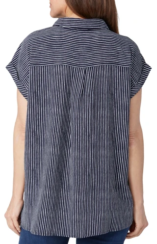 Thumbnail 4: Adrianna Papell Adrianna Papell Womens Short Sleeve Stripe Button Down Top 