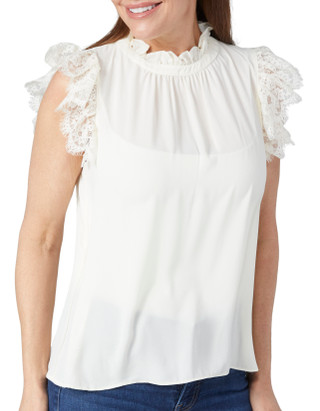 Thumbnail 1: Catherine Malandrino Catherine Malandrino Petite Cap Sleeve Ruffle Mock Neck Top 