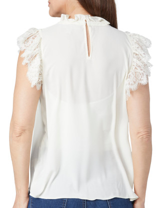 Thumbnail 2: Catherine Malandrino Catherine Malandrino Petite Cap Sleeve Ruffle Mock Neck Top 