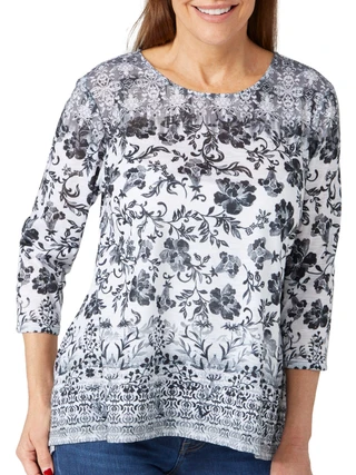 Thumbnail 1: Ruby Road Ruby Road Knit Print Elbow Sleeve Top 