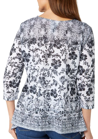 Thumbnail 2: Ruby Road Ruby Road Knit Print Elbow Sleeve Top 