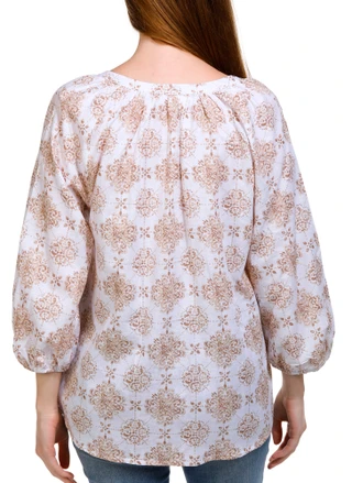 Thumbnail 4: NUCO Nuco Womens Printed Button Front 3/4 Sleeve Top 