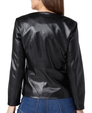 Thumbnail 2: ELIE TAHARI Elie Tahari Petite Pleather Single Button Jacket 
