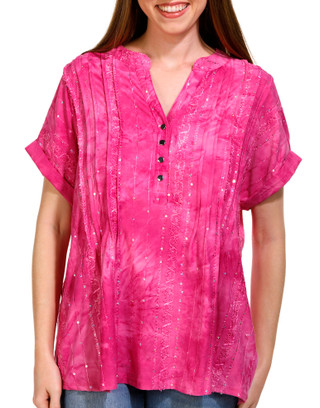 Thumbnail 1: Coral Bay Coral Bay Womens Short Sleeve Button Down Sequin Top 