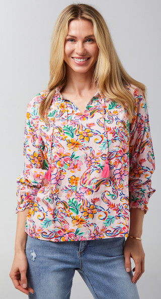 Thumbnail 2: Stella Parker Stella Parker Womens Ellie Scallop Tie Neck Top 