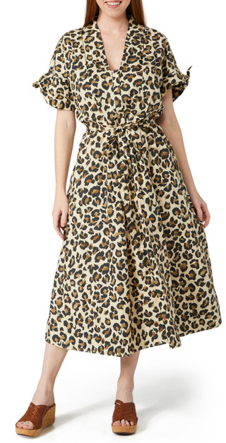 Thumbnail 2: Ellen Tracy Ellen Tracy Womens Leopard Print Puffer Sleeve Midi Dress 