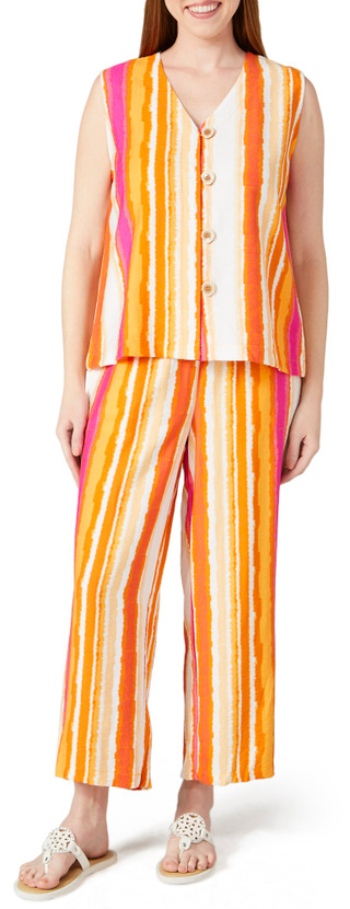 Thumbnail 3: RUNWAY READY Runway Ready Petite Sleeveless Stripe Button Down Top 