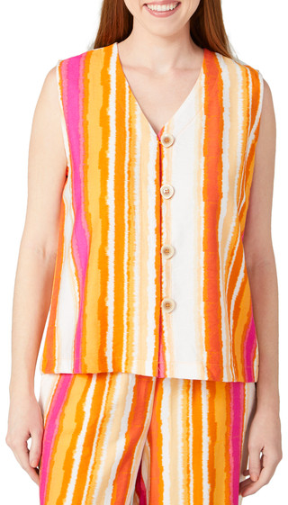 Thumbnail 1: RUNWAY READY Runway Ready Petite Sleeveless Stripe Button Down Top 
