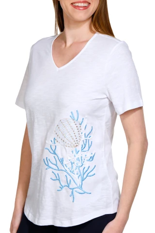 Thumbnail 3: Coral Bay Coral Bay Womens Embroidered Short Sleeve Top 