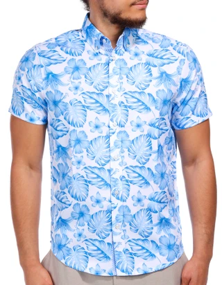 Thumbnail 1: Report Collection Report Collection Men's Short Sleeve Print Woven Sport Shirt 