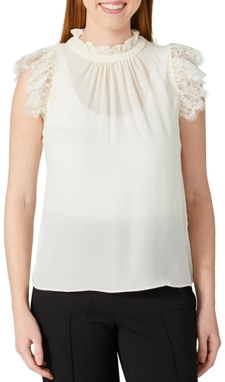 Thumbnail 1: Catherine Malandrino Catherine Malandrino Womens Ruffle Cap Sleeve Mock Neck Top 