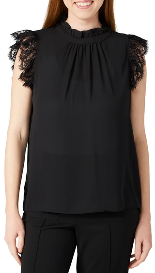Thumbnail 1: Catherine Malandrino Catherine Malandrino Womens Ruffle Cap Sleeve Mock Neck Top 