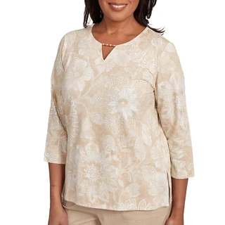 Thumbnail 4: Alfred Dunner Alfred Dunner Petite 3/4 Sleeve Textured Floral Top 