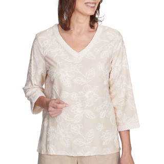Thumbnail 1: Alfred Dunner Alfred Dunner Womens 3/4 Sleeve Floral Embroidered Top 
