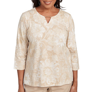 Thumbnail 1: Alfred Dunner Alfred Dunner Womens 3/4 Sleeve Textured Floral Top 